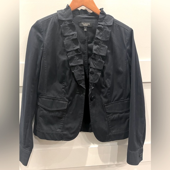Talbots Navy Women’s Blazer Ruffle Lapel Size 2 - Picture 1 of 3